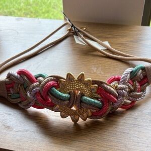 Elegant Multicolor Braided Belt with Gold Accents